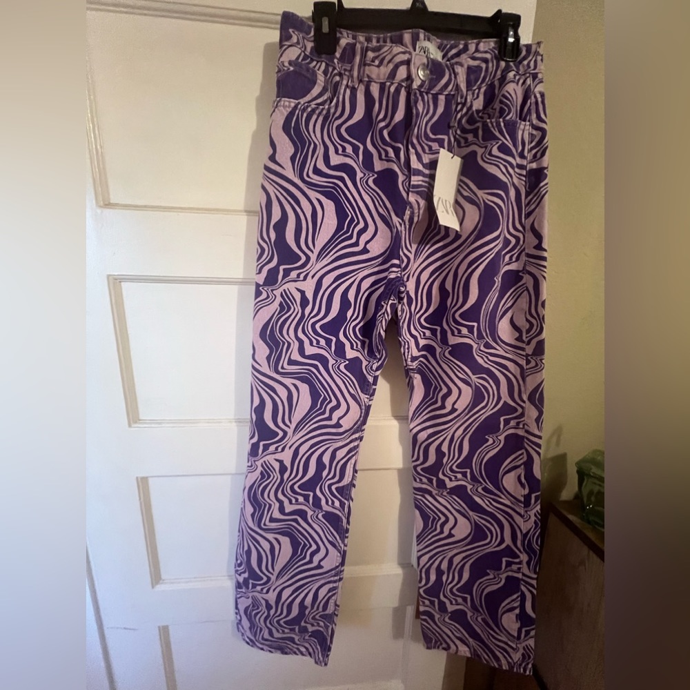 Zara Purple & Cream Jeans